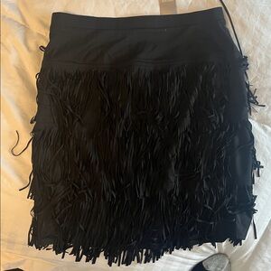 Chico's Elegant Black Tiered Fringe Mini Skirt